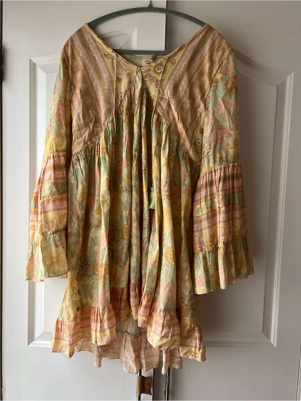 Boho Floral Ruffle Dress in Pastel Yellow and Mint - Unbranded free people style